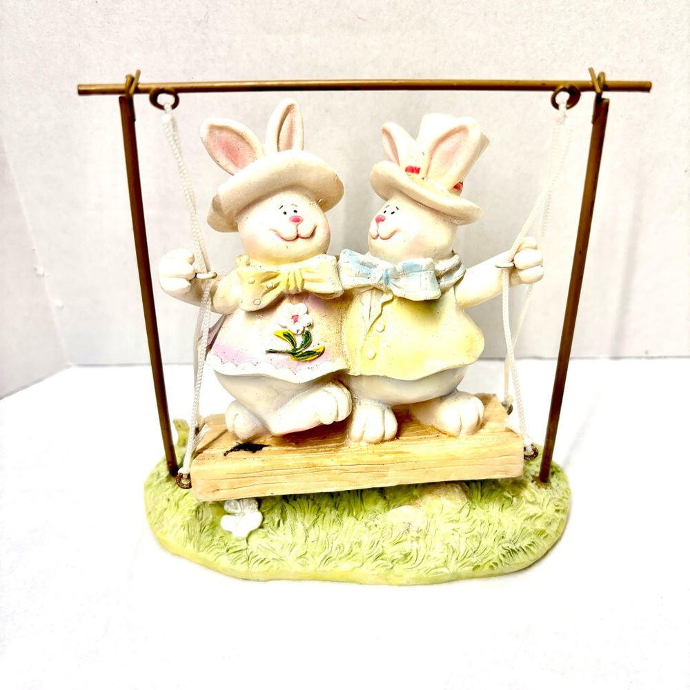 Crazy Mountain Ceramic Easter Decor Swinging Bunnies